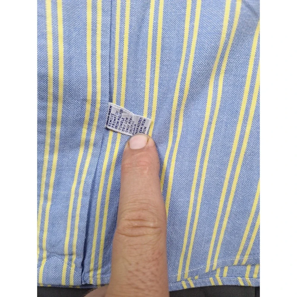 Vintage 90s Polo Ralph Lauren Mens Blue Yellow Stripes Button Flesh Pony 16.5-33
